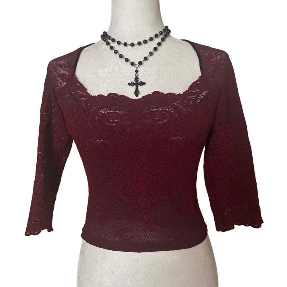 Ann Ferriday Burgundy Lace Top